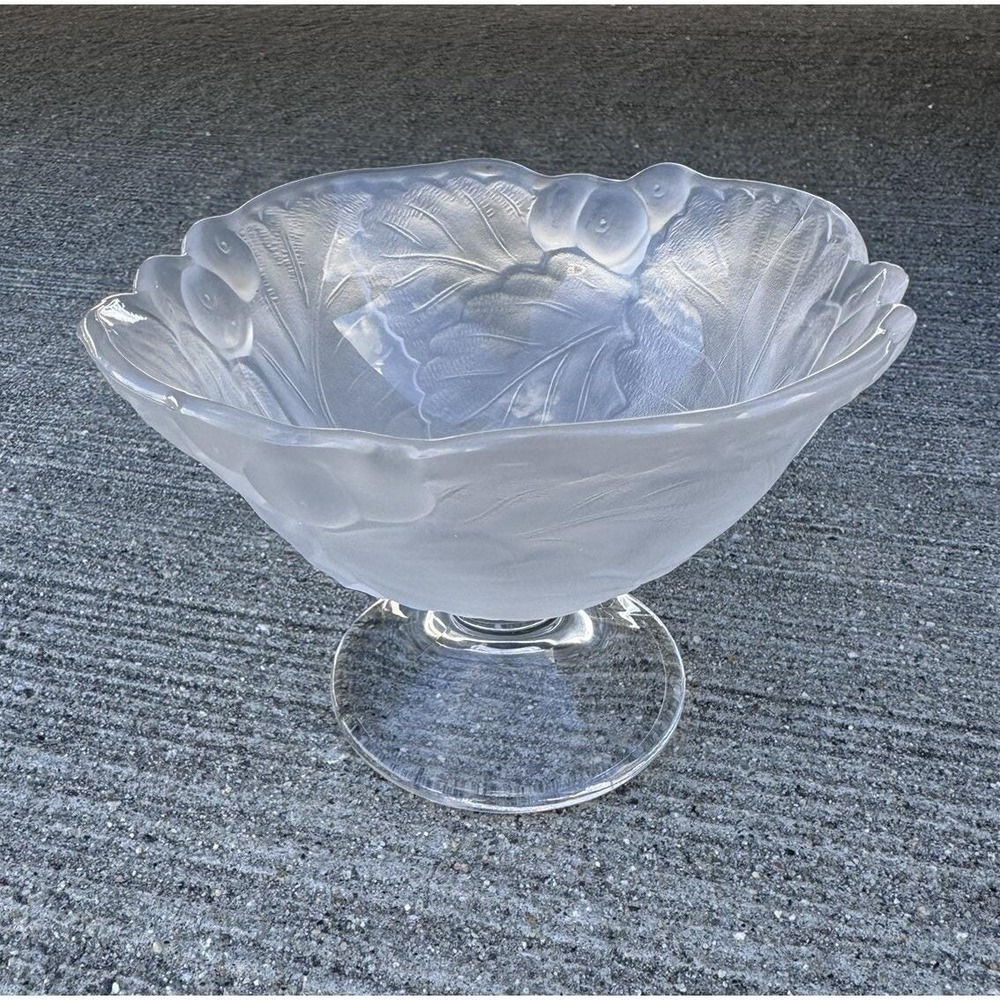 Vintage Fenton Crystal Satin Frosted Water Lily Open Candy Dish Compote Mint EUC